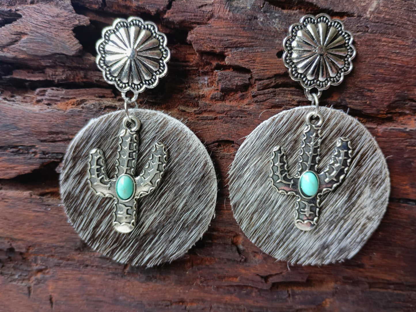 Silver Mesa Cactus Concho Earrings