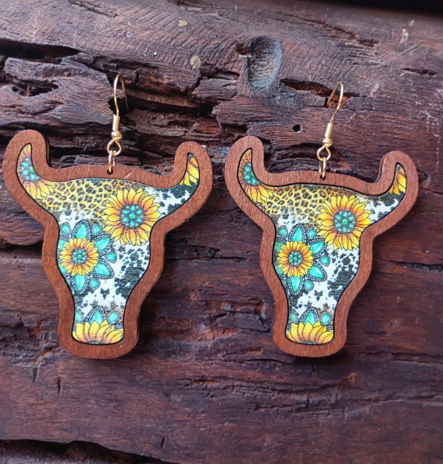 Sunflower Steer Head Earrings