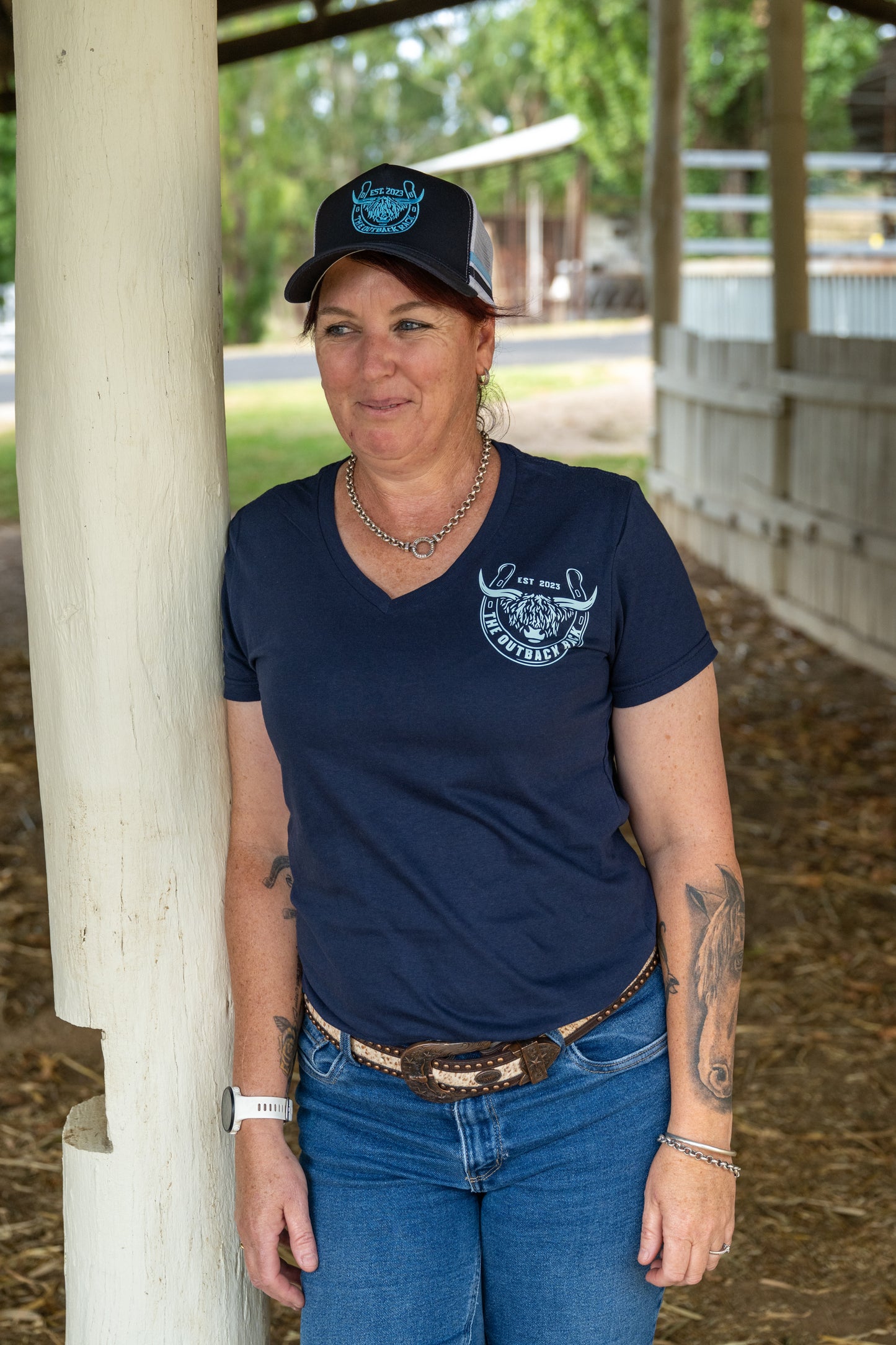 Women's Classic V-Neck T-Shirt - Navy/Pale Turquoise