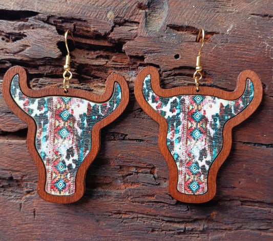 Aztec Steer Head Earrings