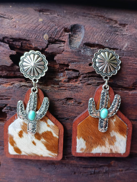 Saddle Cactus Tag Earrings