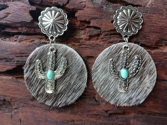 Silver Mesa Cactus Concho Earrings