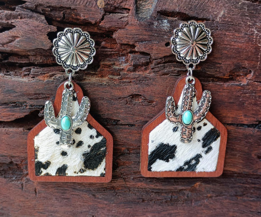Speckled Cactus Tag Earrings
