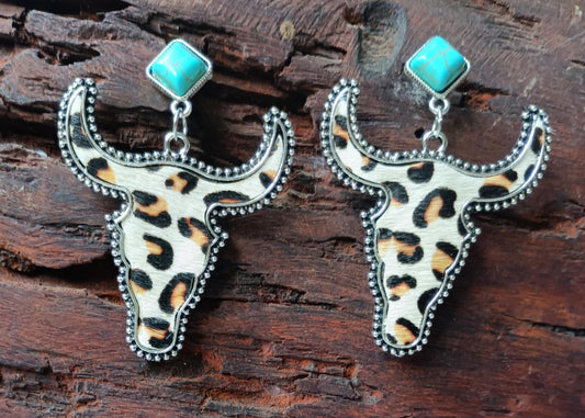 Leopard Print Longhorn Earrings