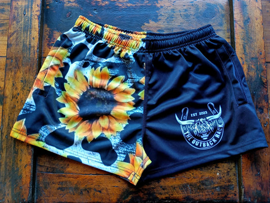 Women’s Footy Shorts - Sunflower Cowhide