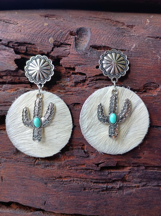 Desert Ivory Cactus Concho Earrings
