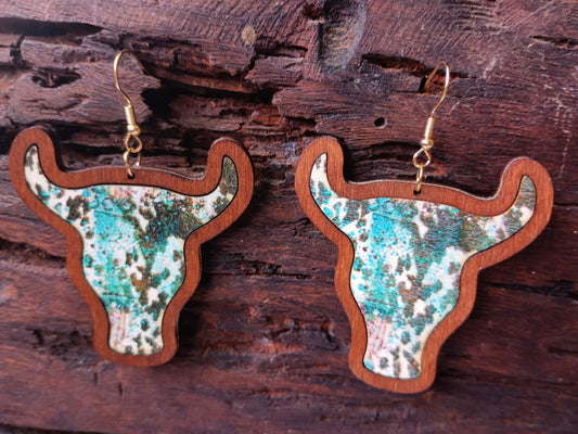 Patina Steer Head Earrings