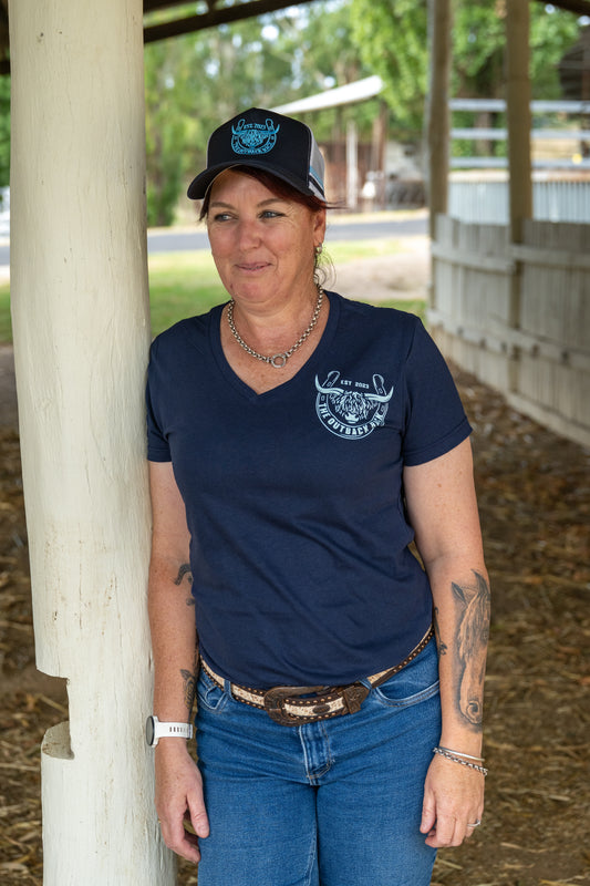 Women's Classic V-Neck T-Shirt - Navy/Pale Turquoise