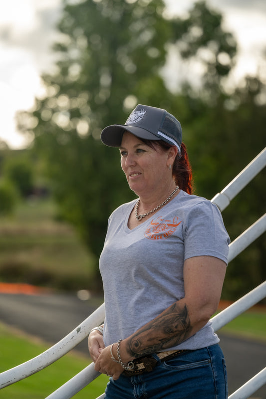 Women's Classic V-Neck T-Shirt - Grey/Orange